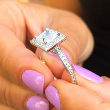 Load image into Gallery viewer, 14k White Gold Princess Forever One Moissanite and Round Cut Diamond Engagement Ring Halo Natural Diamonds Wedding Anniversary 2.00c