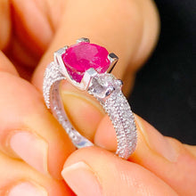 Load image into Gallery viewer, 14k White Gold Ruby And Round Cut Diamonds Antique Deco Design Ring, engagement, anniversary, wedding, prong set, halo, propose 3.25ctw