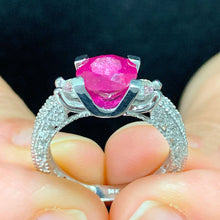 Load image into Gallery viewer, 14k White Gold Ruby And Round Cut Diamonds Antique Deco Design Ring, engagement, anniversary, wedding, prong set, halo, propose 3.25ctw