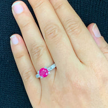 Load image into Gallery viewer, 14k White Gold Ruby And Round Cut Diamonds Antique Deco Design Ring, engagement, anniversary, wedding, prong set, halo, propose 3.25ctw