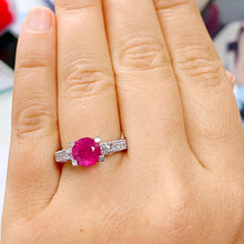 Load image into Gallery viewer, 14k White Gold Ruby And Round Cut Diamonds Antique Deco Design Ring, engagement, anniversary, wedding, prong set, halo, propose 3.25ctw