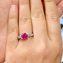 Load image into Gallery viewer, 14k White Gold Ruby And Round Cut Diamonds Antique Deco Design Ring, engagement, anniversary, wedding, prong set, halo, propose 3.25ctw