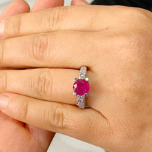 Load image into Gallery viewer, 14k White Gold Ruby And Round Cut Diamonds Antique Deco Design Ring, engagement, anniversary, wedding, prong set, halo, propose 3.25ctw