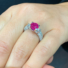 Load image into Gallery viewer, 14k White Gold Ruby And Round Cut Diamonds Antique Deco Design Ring, engagement, anniversary, wedding, prong set, halo, propose 3.25ctw