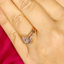 Load image into Gallery viewer, GIA/IGI Certified 14k Solid Rose Gold Pear And Round Cut Diamond Engagement Ring And Band Bridal Set Halo 1.50ctw F-VS2