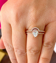 Load image into Gallery viewer, GIA/IGI Certified 14k Solid Rose Gold Pear And Round Cut Diamond Engagement Ring And Band Bridal Set Halo 1.50ctw F-VS2