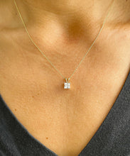 Load image into Gallery viewer, Lady's delicate 14k solid yellow gold 1.00ct princess cut moissanite prong set solitaire necklace and chain