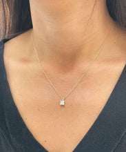 Load image into Gallery viewer, Lady's delicate 14k solid yellow gold 1.00ct princess cut moissanite prong set solitaire necklace and chain