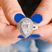 Load image into Gallery viewer, GIA/IGI Certified 14k Solid White Gold Pear And Round Cut Diamond Engagement Ring Bridal, Wedding Double Halo 2.70ctw F-VS2