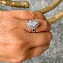 Load image into Gallery viewer, GIA/IGI Certified 14k Solid White Gold Pear And Round Cut Diamond Engagement Ring Bridal, Wedding Double Halo 2.70ctw F-VS2