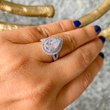 Load image into Gallery viewer, GIA/IGI Certified 14k Solid White Gold Pear And Round Cut Diamond Engagement Ring Bridal, Wedding Double Halo 2.70ctw F-VS2