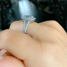 Load image into Gallery viewer, GIA/IGI Certified 14k Solid White Gold Pear And Round Cut Diamond Engagement Ring Bridal, Wedding Double Halo 2.70ctw F-VS2