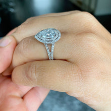 Load image into Gallery viewer, GIA/IGI Certified 14k Solid White Gold Pear And Round Cut Diamond Engagement Ring Bridal, Wedding Double Halo 2.70ctw F-VS2