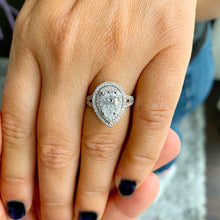 Load image into Gallery viewer, GIA/IGI Certified 14k Solid White Gold Pear And Round Cut Diamond Engagement Ring Bridal, Wedding Double Halo 2.70ctw F-VS2