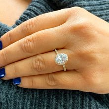 Load image into Gallery viewer, GIA/IGI Certified 14k Solid Yellow Gold Oval and Round Cut Diamond Engagement Ring Halo 1.50ctw F-VS2