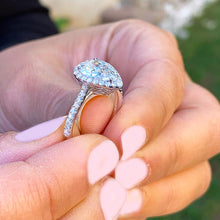 Load image into Gallery viewer, GIA/IGI Certified 14k White Gold Pear Shape And Round Cut Diamonds Engagement Ring Halo 2.50ctw F-VS2