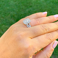 Load image into Gallery viewer, GIA/IGI Certified 14k Solid White Gold Cushion And Round Cut Diamond Engagement Ring And Band Bridal Wedding Double Halo 2.50ct F-VS2