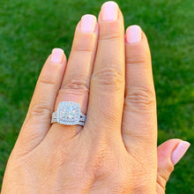 Load image into Gallery viewer, GIA/IGI Certified 14k Solid White Gold Cushion And Round Cut Diamond Engagement Ring And Band Bridal Wedding Double Halo 2.50ct F-VS2