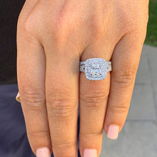 Load image into Gallery viewer, GIA/IGI Certified 14k Solid White Gold Cushion And Round Cut Diamond Engagement Ring And Band Bridal Wedding Double Halo 2.50ct F-VS2