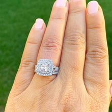 Load image into Gallery viewer, GIA/IGI Certified 14k Solid White Gold Cushion And Round Cut Diamond Engagement Ring And Band Bridal Wedding Double Halo 2.50ct F-VS2