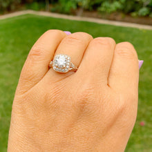 Load image into Gallery viewer, GIA/IGI Certified 14k Solid Rose Gold Round And Baguettes Cut Diamond Engagement Ring Halo 1.70ctw F-VS2