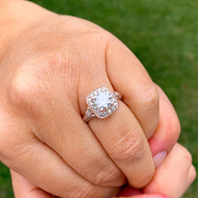 Load image into Gallery viewer, GIA/IGI Certified 14k Solid Rose Gold Round And Baguettes Cut Diamond Engagement Ring Halo 1.70ctw F-VS2