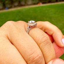 Load image into Gallery viewer, GIA/IGI Certified 14k Solid Rose Gold Round And Baguettes Cut Diamond Engagement Ring Halo 1.70ctw F-VS2