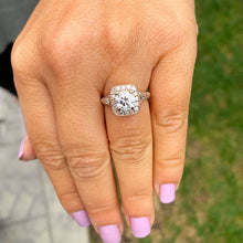 Load image into Gallery viewer, GIA/IGI Certified 14k Solid Rose Gold Round And Baguettes Cut Diamond Engagement Ring Halo 1.70ctw F-VS2