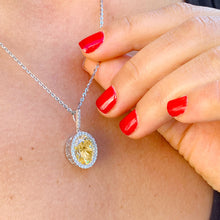 Load image into Gallery viewer, 14k White Gold Oval Cut Fancy Yellow And Round Cut Natural Diamonds Pendent Necklace Deco Antique Style Halo Bridal Gift Chain 5.20ctw