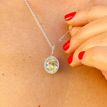 Load image into Gallery viewer, 14k White Gold Oval Cut Fancy Yellow And Round Cut Natural Diamonds Pendent Necklace Deco Antique Style Halo Bridal Gift Chain 5.20ctw