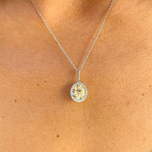Load image into Gallery viewer, 14k White Gold Oval Cut Fancy Yellow And Round Cut Natural Diamonds Pendent Necklace Deco Antique Style Halo Bridal Gift Chain 5.20ctw