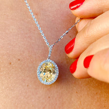 Load image into Gallery viewer, 14k White Gold Oval Cut Fancy Yellow And Round Cut Natural Diamonds Pendent Necklace Deco Antique Style Halo Bridal Gift Chain 5.20ctw