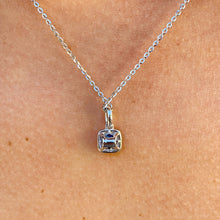 Load image into Gallery viewer, Elegant 14k white gold princess and round cut natural diamonds and sapphire pendent and chain bridal wedding anniversary gift 1.00ctw