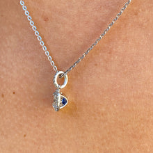 Load image into Gallery viewer, Elegant 14k white gold princess and round cut natural diamonds and sapphire pendent and chain bridal wedding anniversary gift 1.00ctw