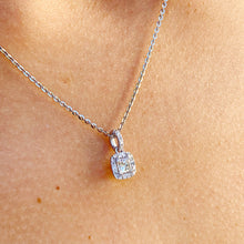 Load image into Gallery viewer, 14k white gold forever one princess and natural round cut diamond and sapphire pendent and chain bridal wedding anniversary gift 1.00ctw