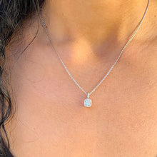 Load image into Gallery viewer, 14k white gold forever one princess and natural round cut diamond and sapphire pendent and chain bridal wedding anniversary gift 1.00ctw