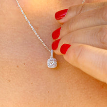 Load image into Gallery viewer, 14k white gold forever one princess and natural round cut diamond and sapphire pendent and chain bridal wedding anniversary gift 1.00ctw