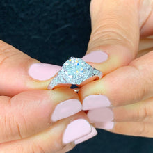 Load image into Gallery viewer, GIA/IGI Certified 14K White Gold Round Cut Diamonds Engagement Ring, Halo Antique Filigree Style Pave Set 1.65ctw F-VS2