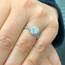 Load image into Gallery viewer, GIA/IGI Certified 14K White Gold Round Cut Diamonds Engagement Ring, Halo Antique Filigree Style Pave Set 1.65ctw F-VS2