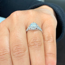 Load image into Gallery viewer, GIA/IGI Certified 14K White Gold Round Cut Diamonds Engagement Ring, Halo Antique Filigree Style Pave Set 1.65ctw F-VS2