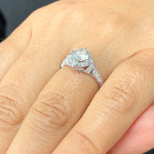 Load image into Gallery viewer, GIA/IGI Certified 14K White Gold Round Cut Diamonds Engagement Ring, Halo Antique Filigree Style Pave Set 1.65ctw F-VS2