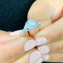 Load image into Gallery viewer, GIA/IGI Certified 14K White Gold Round Cut Diamonds Engagement Ring, Halo Antique Filigree Style Pave Set 1.65ctw F-VS2