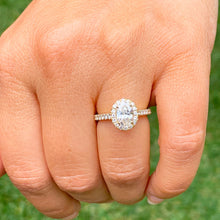 Load image into Gallery viewer, GIA/IGI Certified 14k Yellow Gold Oval and Round Cut Diamond Engagement Ring Halo 1.50ctw F-VS2