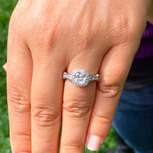 Load image into Gallery viewer, 14k solid white gold cushion cut moissanite and natural diamond engagement ring bezel Bridal Wedding Halo 1.65ct
