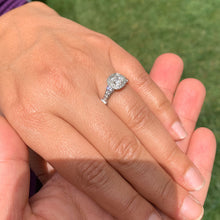 Load image into Gallery viewer, 14k solid white gold cushion cut forever one moissanite and natural diamond engagement ring bezel Bridal Wedding Halo 1.65ct