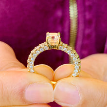 Load image into Gallery viewer, GIA/IGI 14K Solid Yellow Gold Asscher Cut and Round Cut Diamond Engagement Ring Prong Set Wedding Bridal 2.60ctw F-VS2