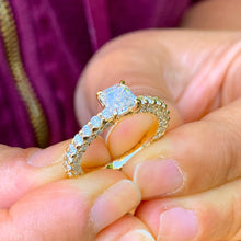 Load image into Gallery viewer, GIA/IGI 14K Solid Yellow Gold Asscher Cut and Round Cut Diamond Engagement Ring Prong Set Wedding Bridal 2.60ctw F-VS2