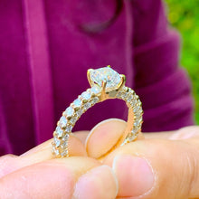 Load image into Gallery viewer, GIA/IGI 14K Solid Yellow Gold Asscher Cut and Round Cut Diamond Engagement Ring Prong Set Wedding Bridal 2.60ctw F-VS2