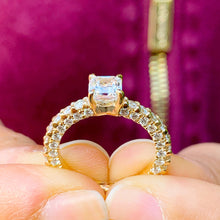 Load image into Gallery viewer, GIA/IGI 14K Solid Yellow Gold Asscher Cut and Round Cut Diamond Engagement Ring Prong Set Wedding Bridal 2.60ctw F-VS2