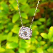 Load image into Gallery viewer, 14k Solid White Gold Round Cut Moissanite And Natural Diamonds Prong Set Filigree Style Necklace and Chain